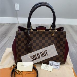 LV Damier Ebene Cuir Taurillon Brittany Bordeaux